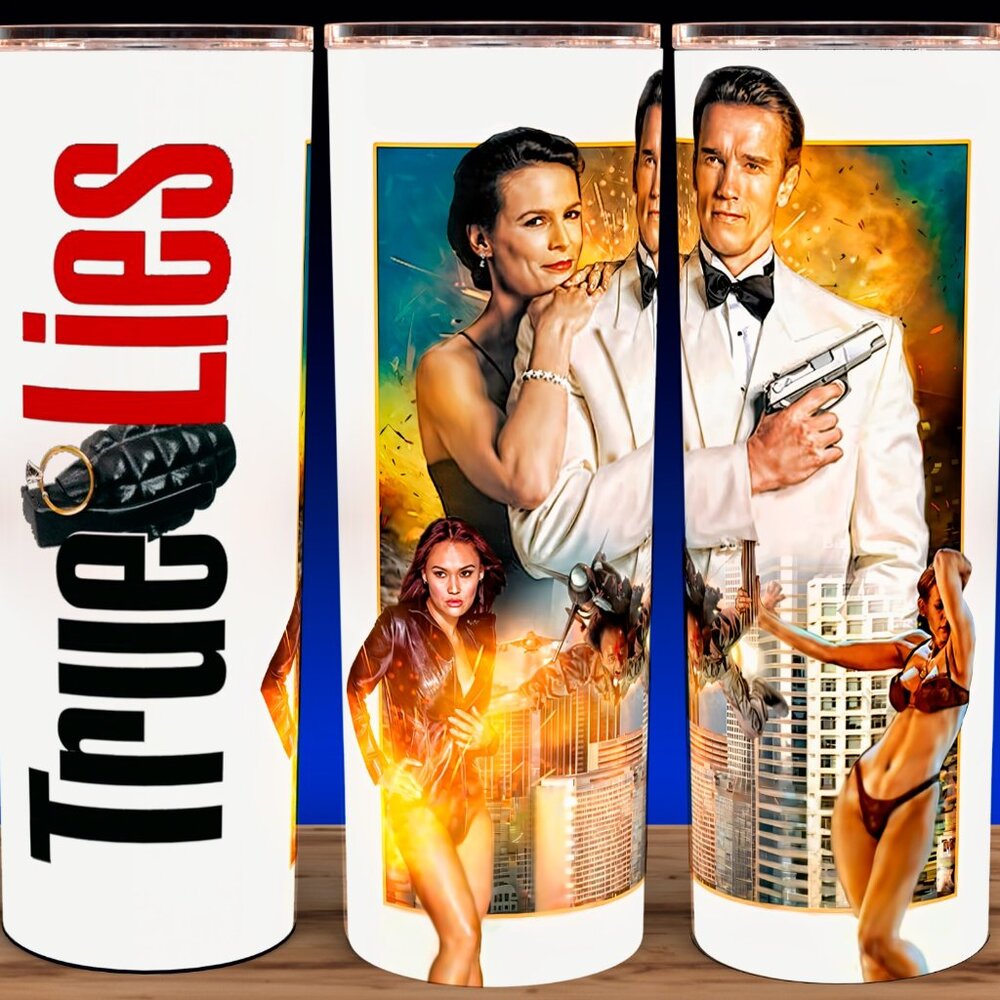 True Lies 90s Action Schwarzenegger & Jamie Lee Curtis Cup Mug Tumbler 2…